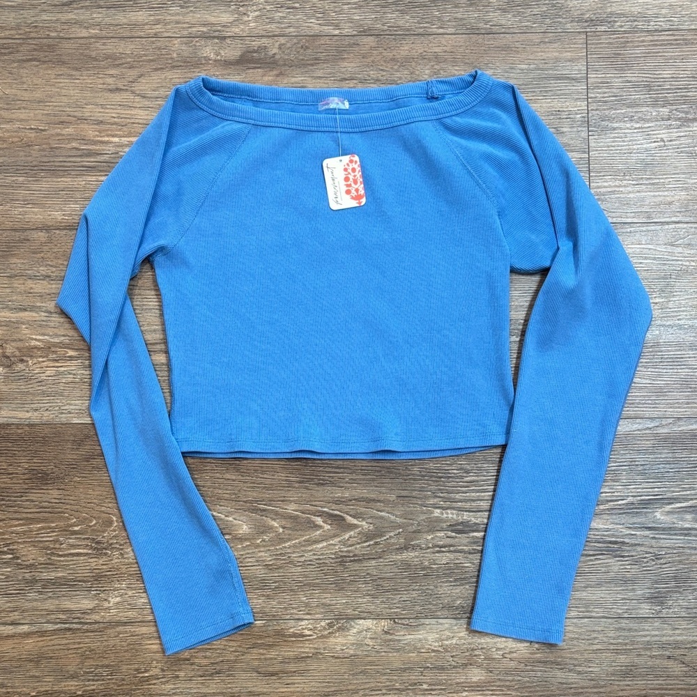 Free People FP Movement Go To Long Sleeve Top Women's Size XL Riviera Pool Blue